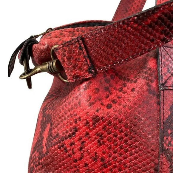 Lalla Marrakech Snake Printed Leather Convertible Shoulder Travel Bag - Picture 3 of 8